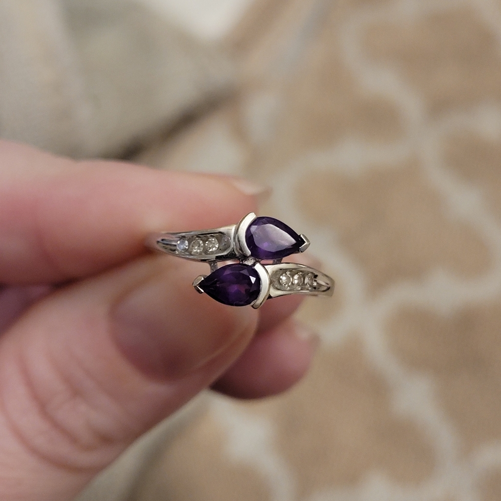 Amethyst And Diamond Bypass Ring